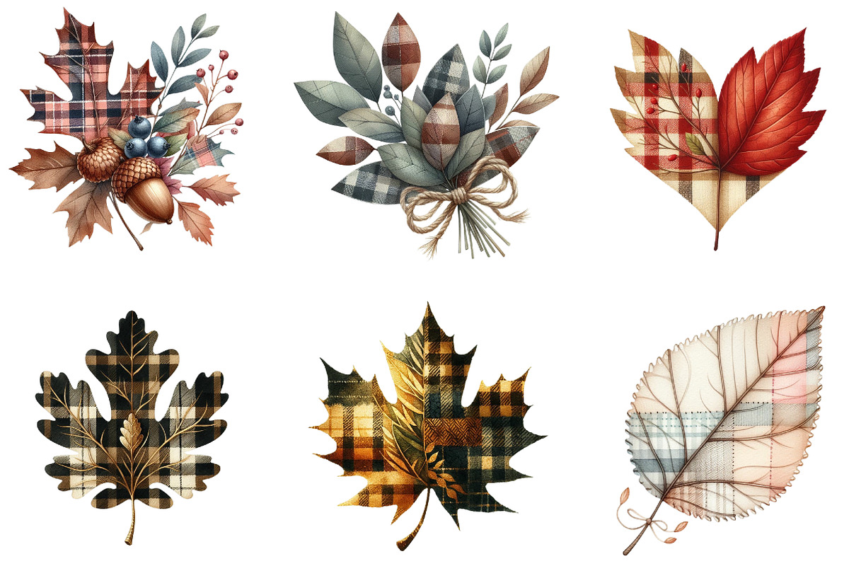 Autumn Plaid Leaf Clipart, an Illustration by DreamArtGraphic (Photo 3 of 4)