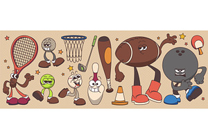Groovy sport character set with, a Sport Illustration by art PVP - market