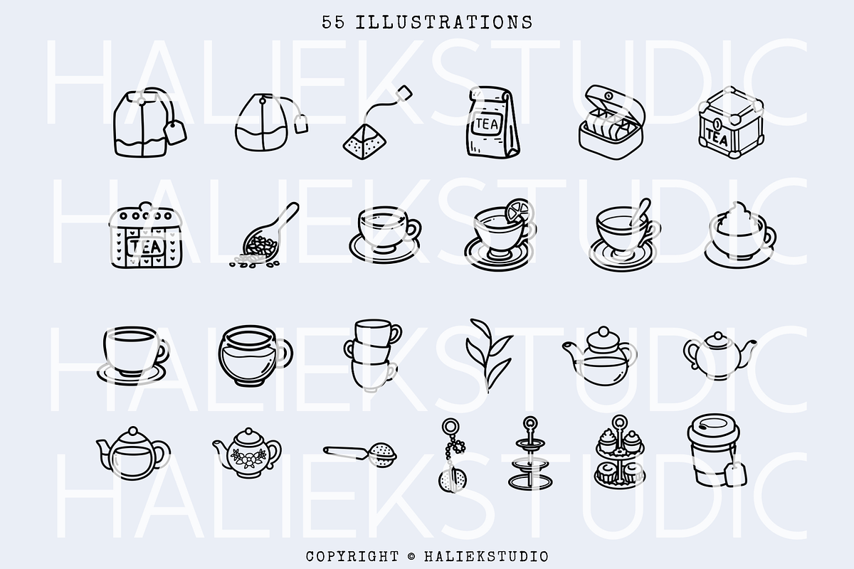 Cute Tea Time Procreate Stamps Brush, a Brushes & More by HalieKStudio (Photo 3 of 9)