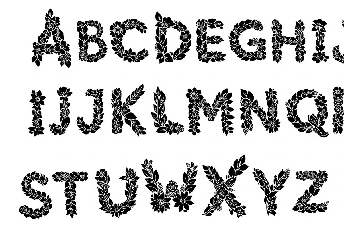 Beautiful flower alphabet set floral, an Illustration by Amazin_art (Photo 20 of 31)