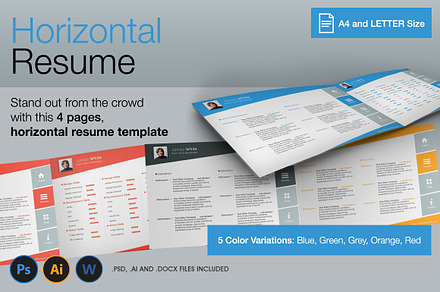 Horizontal, 4 Pages Resume