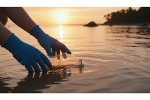 Gloved hand reaching for plastic, a Nature Photo by Igor Tichonow