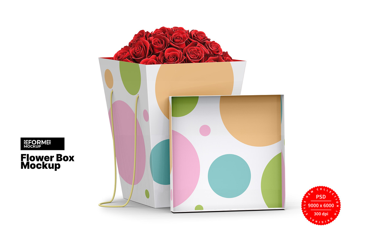 Flower Box with Lid Mockup, a Packaging Mockup by Reformer Mockup (Photo 1 of 5)