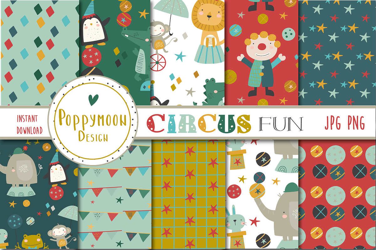 Circus fun papers, a Pattern Graphic by Poppymoondesign (Photo 1 of 3)