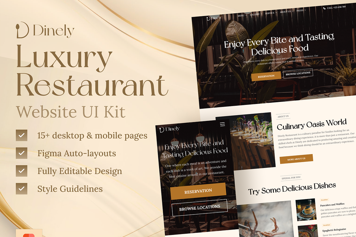 Dinely - Luxury Restaurant Website, an UI Kit Template by dhuhacreative (Photo 2 of 16)