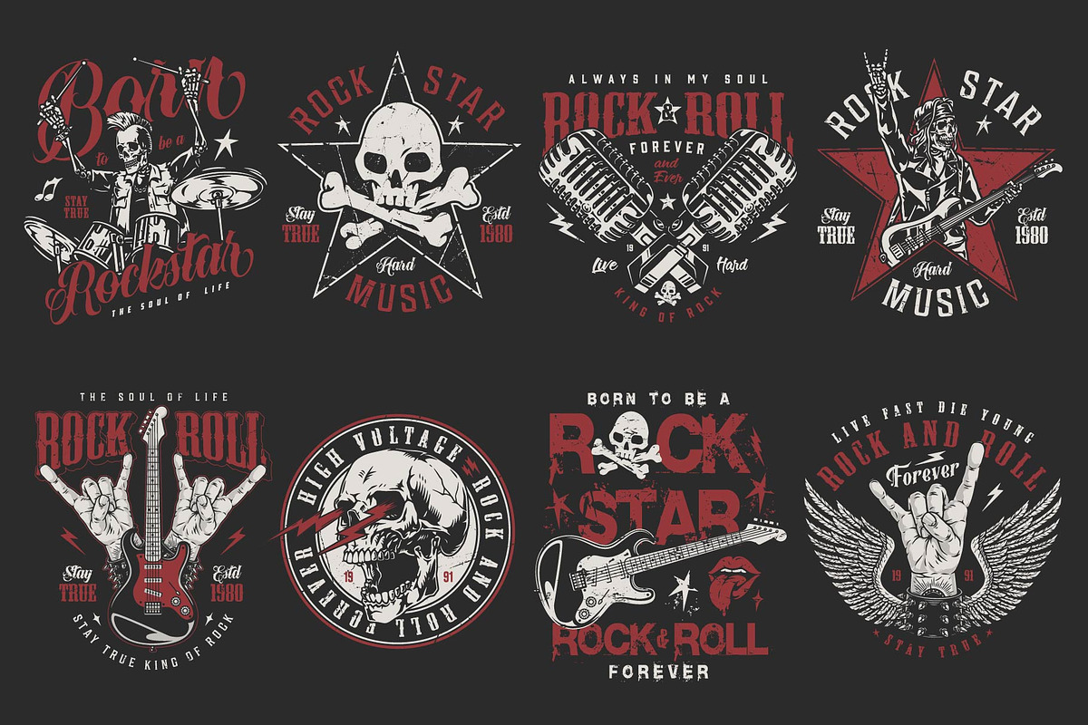 Rock & Roll Emblem T-Shirt Designs, a Branding & Logo Template by DGIM studio (Photo 2 of 5)