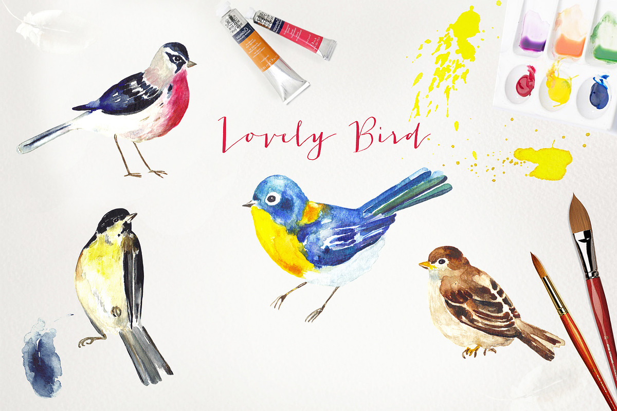 Valentines  birds.watercolor clipart, an Illustration by LABFcreations (Photo 4 of 6)