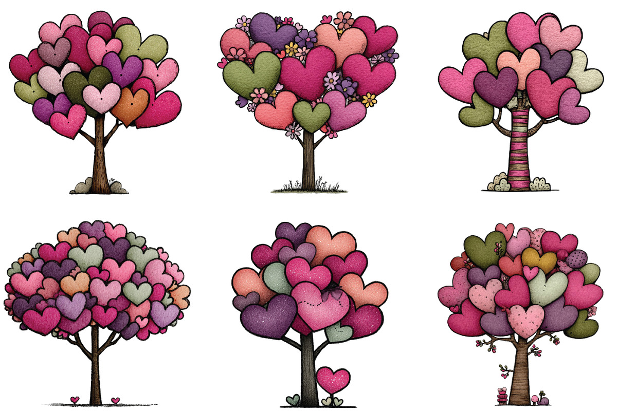 Whimsical Valentines Day Heart Tree, an Illustration by CraftArtStudio (Photo 2 of 6)