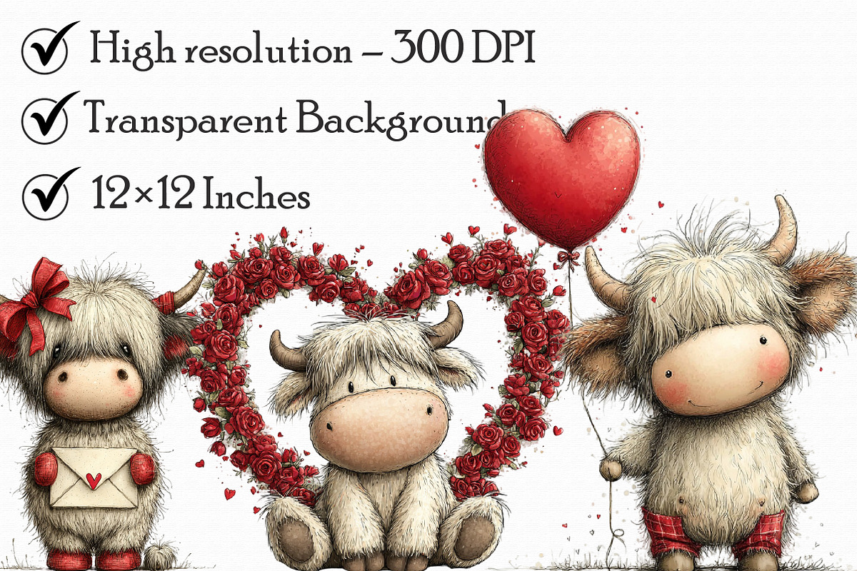 Whimsical Valentine-highland Cow Cli, an Illustration by Libby Wishes (Photo 8 of 8)