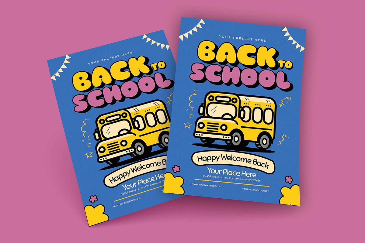 Blue and Yellow Back to School Flyer, a Flyer Template by megarez (Photo 1 of 3)