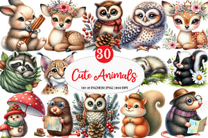 Woodland Cute Little Animal Clipart, an Illustration by Watercolor design