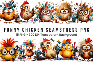 Funny Chicken Seamstress PNG Bundle, a Graphic by Clipart Bloom