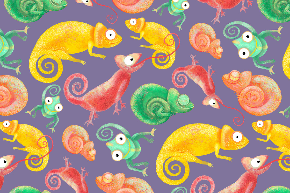 Chameleons Seamless Pattern, a Pattern Graphic by Painted Puffin Creative (Photo 3 of 3)
