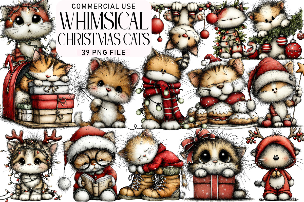 Whimsical Christmas Cats Clipart, an Illustration by Daily.Designs (Photo 1 of 5)