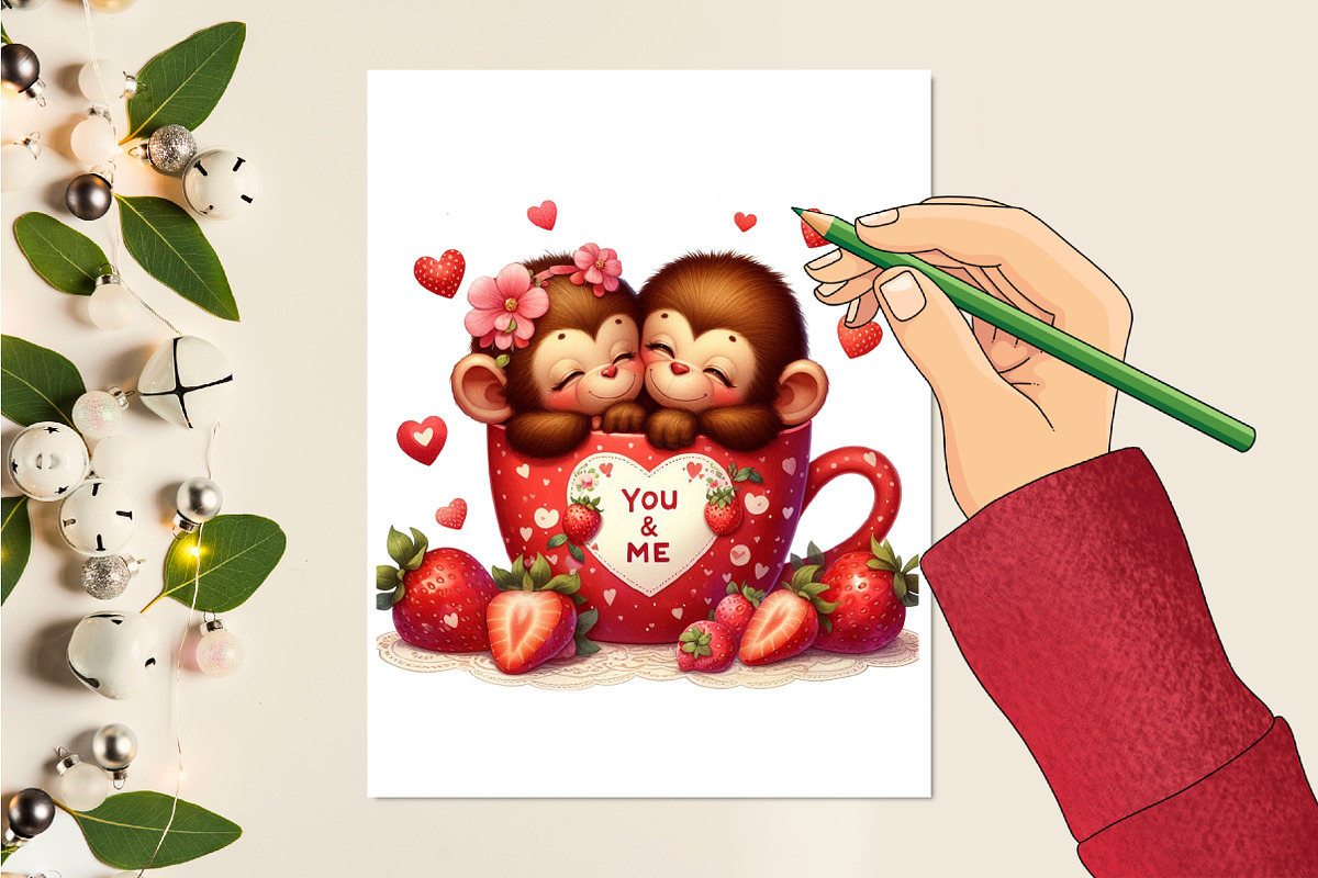 Valentine Cute Monkeys Clipart, a Seasonal Illustration by Craft Nest (Photo 4 of 5)