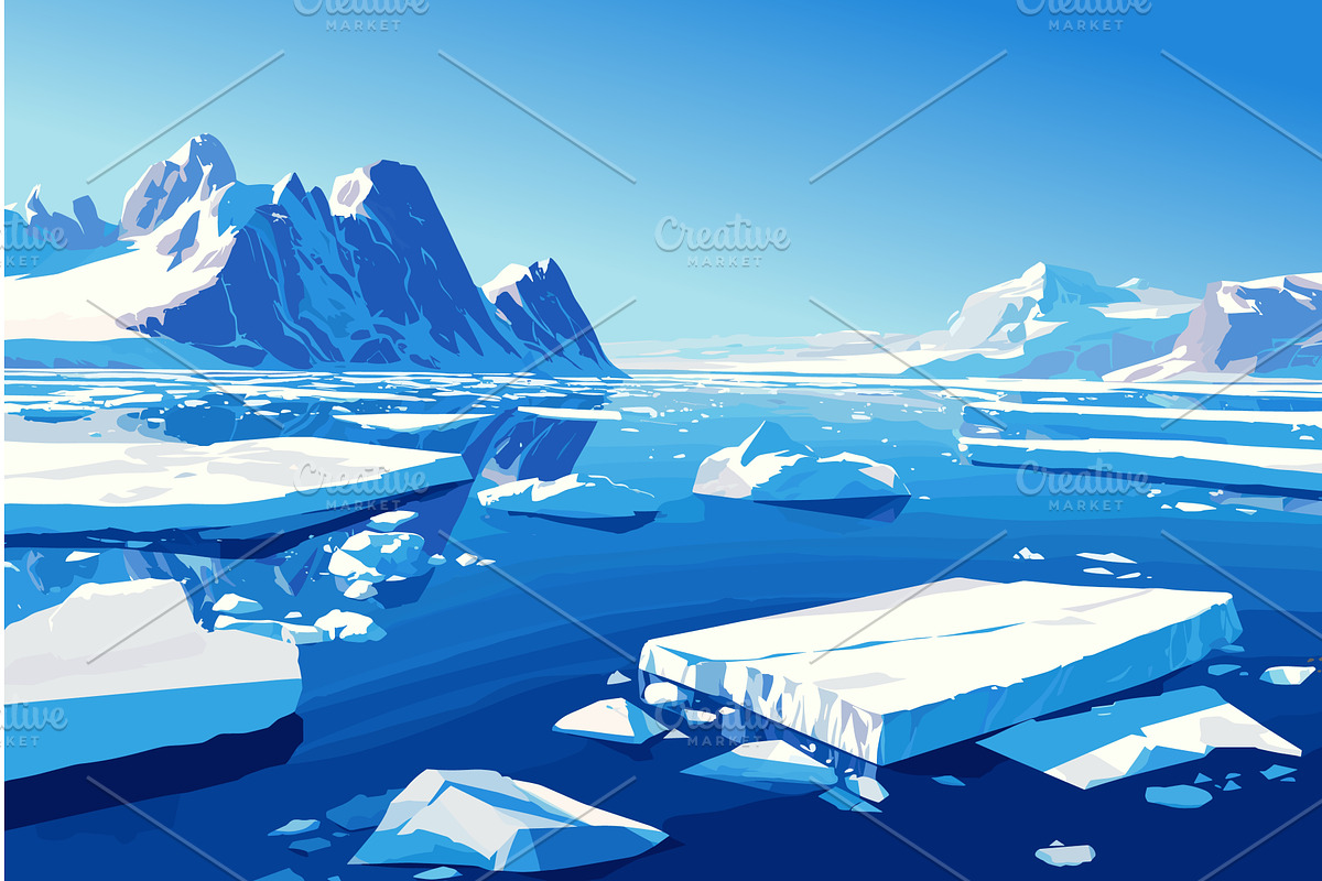 Cartoon Arctic landscape with, an Illustration by LadadikArt