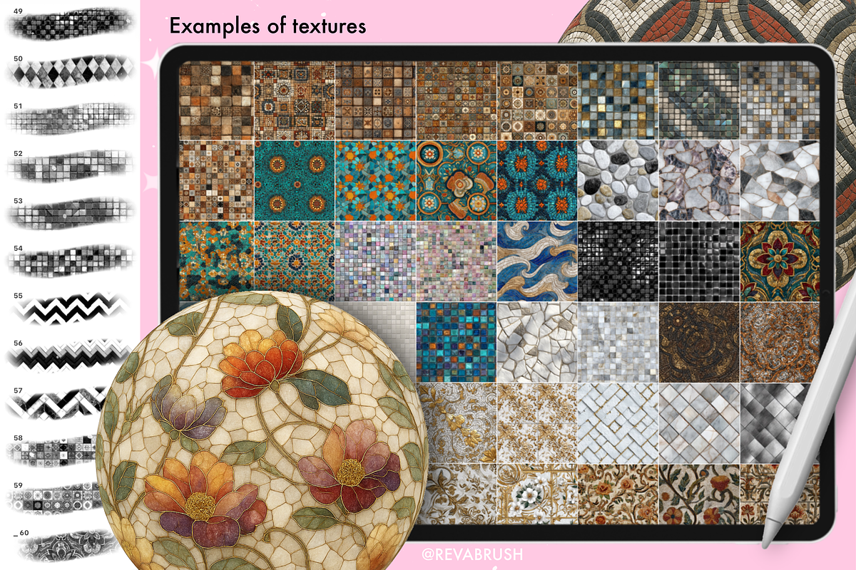 Procreate Mosaic texture brushes, a Brush Add-On by Revabrush (Photo 5 of 7)