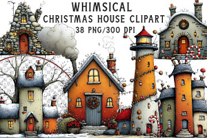 Whimsical Christmas House Clipart, an Illustration by Libby Wishes