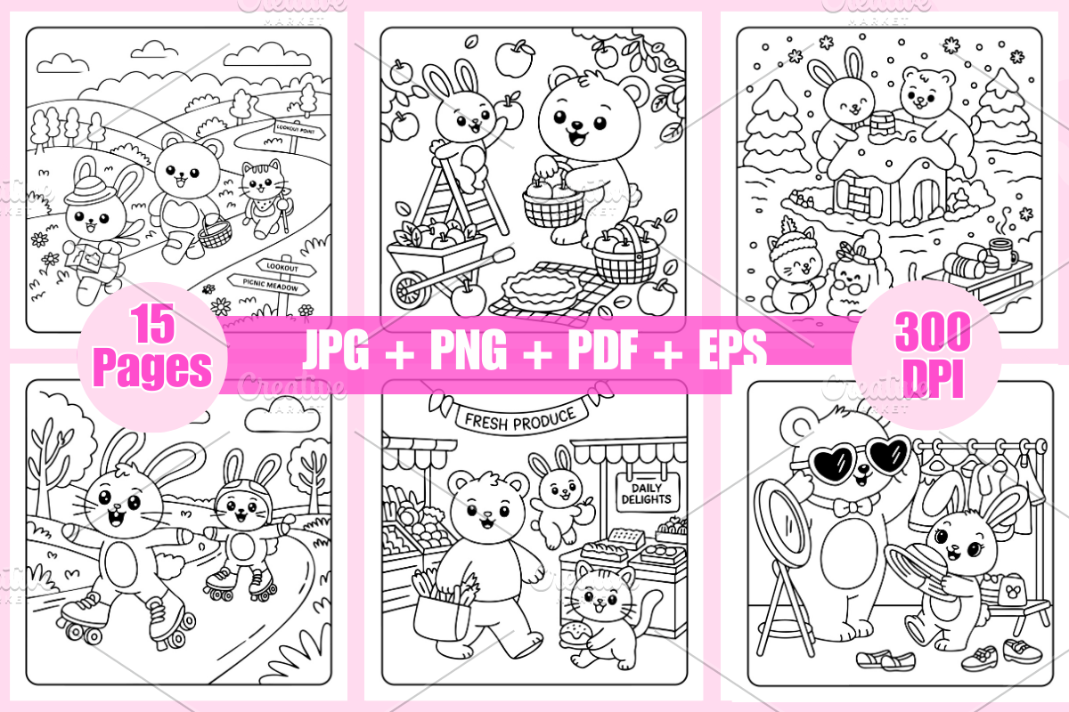 Cuddles Buddies Coloring Pages, an Animal Illustration by Coco Bloom (Photo 2 of 3)