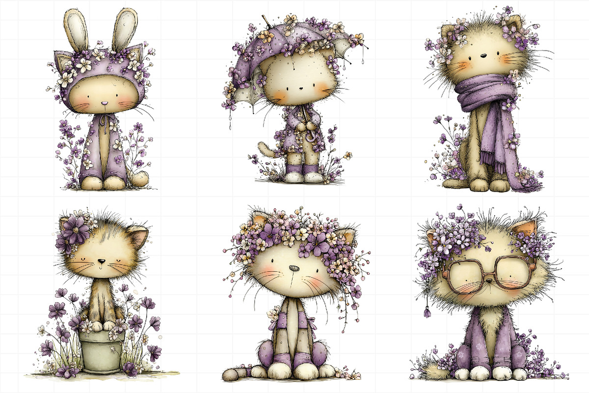 Whimsical Spring Cat Clipart, an Illustration by Daily.Designs (Photo 3 of 7)