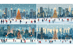 Winter city park landscape cartoon, an Object Illustration by Valerie Bodnar
