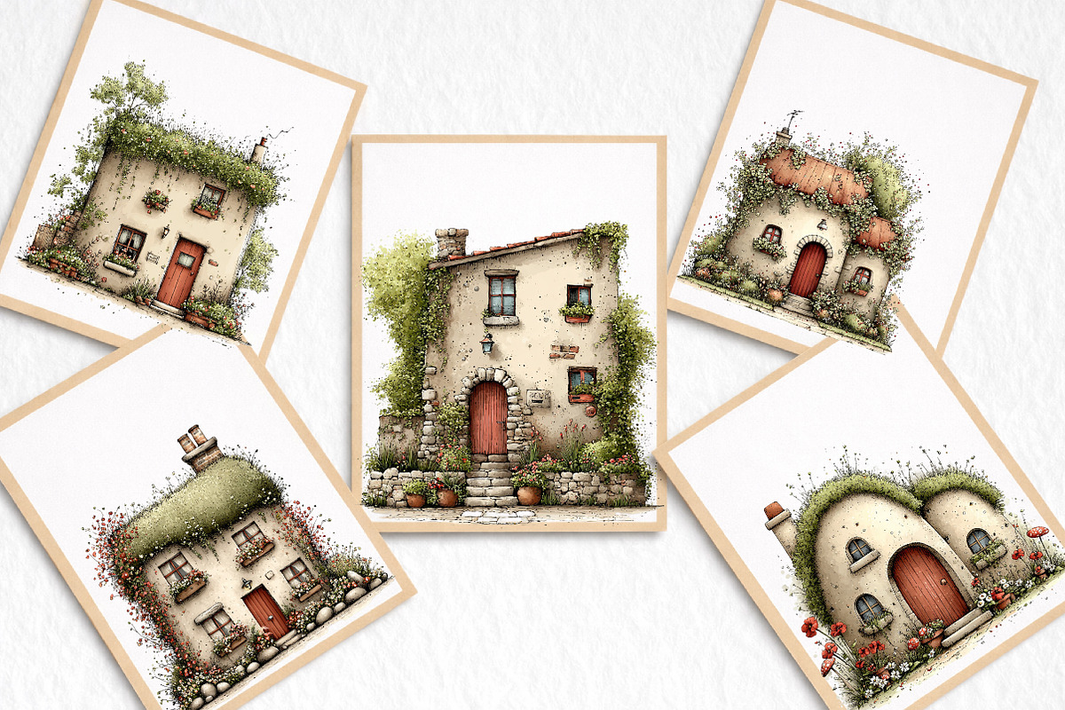 Green Summer Home Watercolor Clipart, an Illustration by DreamArtGraphic (Photo 8 of 8)