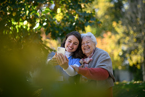 Portrait of nurse and elderly woman