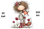 Whimsical Floral Girl & Fox Clipart, an Animal Illustration by GiraffeCreative (Thumbnail 19 of 20)