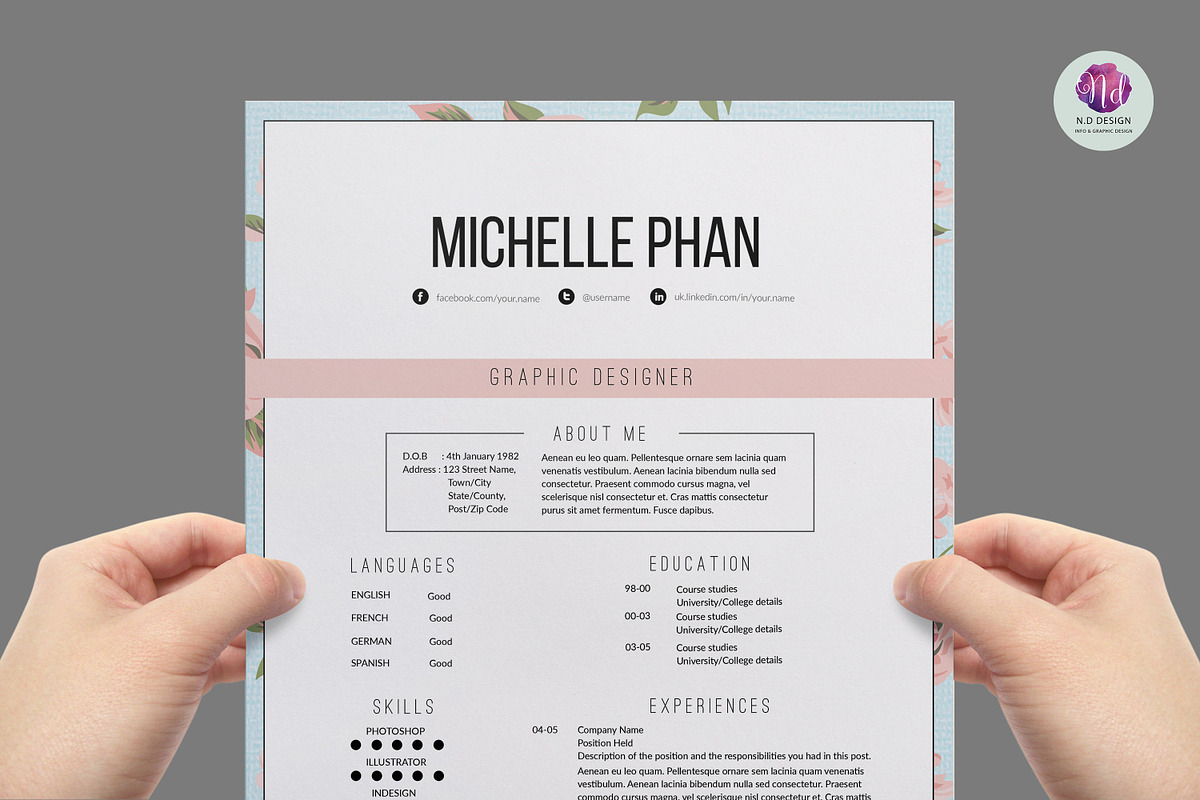 Floral resume template, a Resume Template by Chic templates (Photo 3 of 4)