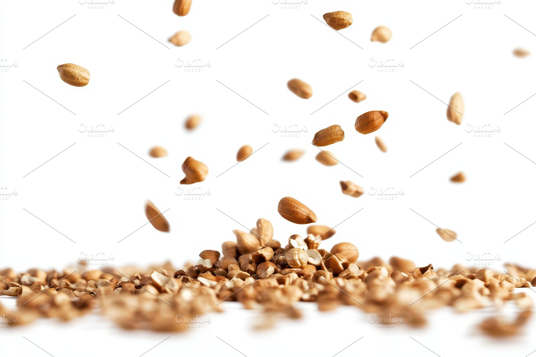 Collection of peanuts falling, a Photo by Pavel_design