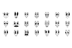 Set of 18 cute cartoon comic faces, an Object Illustration by GraphiShop