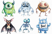 Watercolor Halloween Monster Clipart, an Illustration by Craft Nest (Thumbnail 4 of 6)