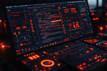 Futuristic Red Tech Interface Code S, a Background Photo by Pixeness
