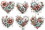 Whimsical Floral Hearts Clipart, an Illustration by Pixels.Craft (Thumbnail 3 of 5)