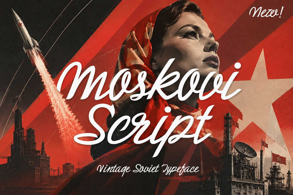 Moskovi Script - Soviet Typeface, a Script Font by HipFonts