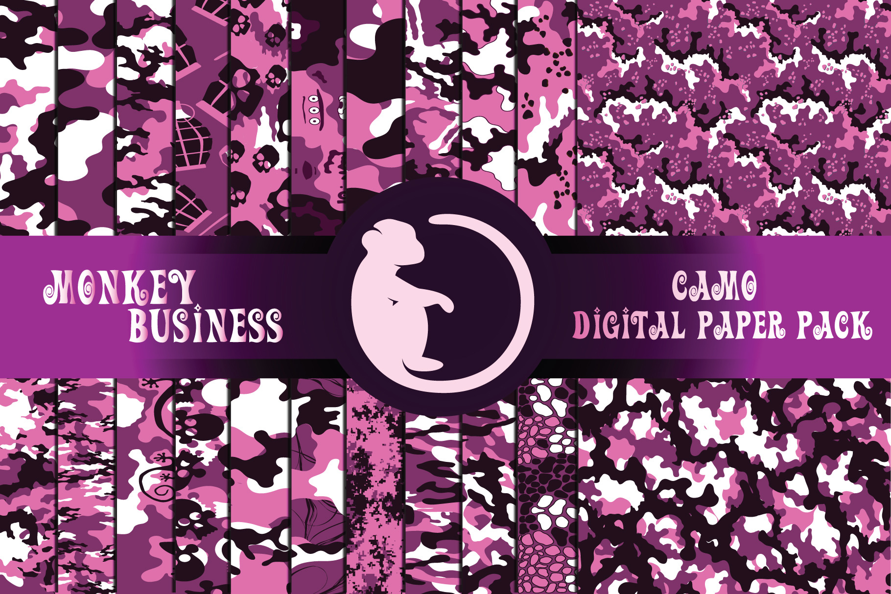 Purple camo digital paper pack, a Pattern Graphic by Monkey Business