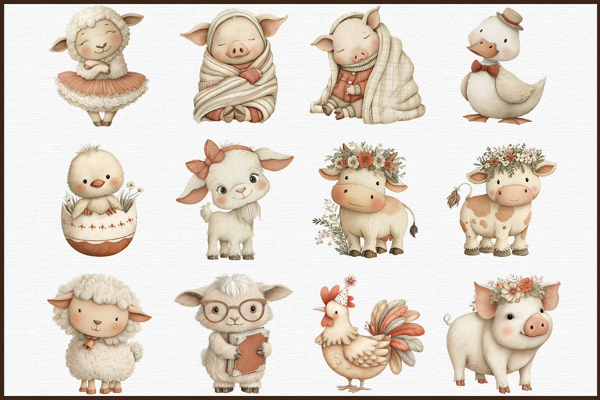 Whimsical Farm Animal Clipart Bundle, an Illustration by Sublimation Artist (Photo 3 of 6)
