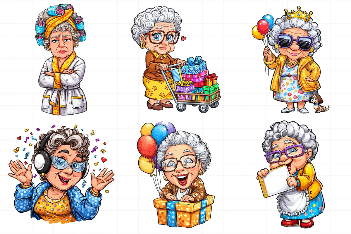Whimsical Old Lady Birthday Clipart, an Illustration by Daily.Designs (Photo 6 of 7)