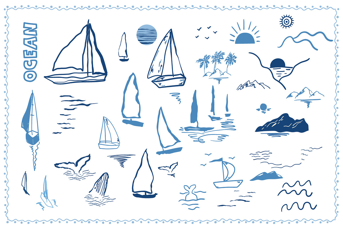 Blue coastal line art, sea clipart, an Object Graphic by Tani Kuzminka (Photo 4 of 13)