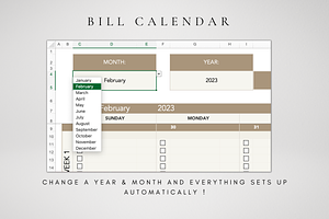 Monthly Bill Calendar Excel Template