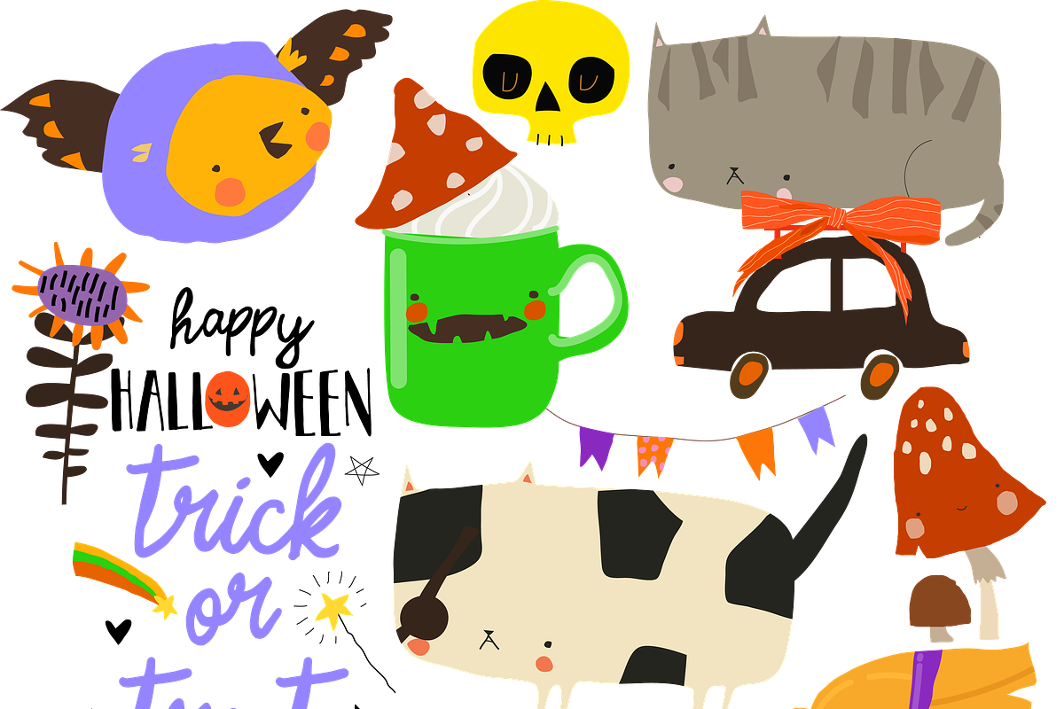 Cartoon Set With Halloween Elements, a Seasonal Illustration by Maria Starus (Photo 2 of 3)