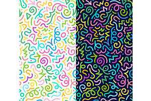 Kids squiggle seamless patterns, a Decorative Illustration by Vector Tradition