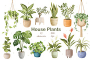 Watercolor Houseplants Clipart, an Object Illustration by ArtGiftsStudio (Thumbnail 1 of 5)