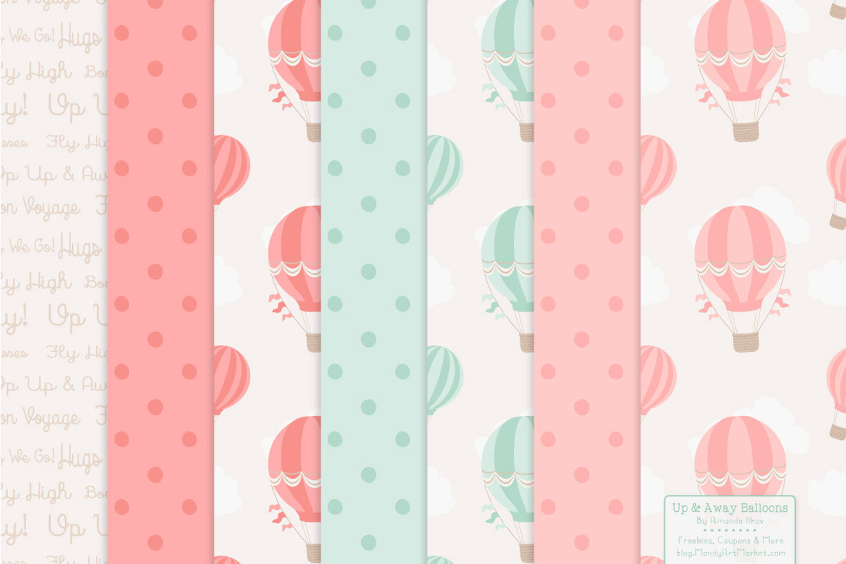 Mint & Coral Hot Air Balloons, an Illustration by Amanda Ilkov (Photo 5 of 5)