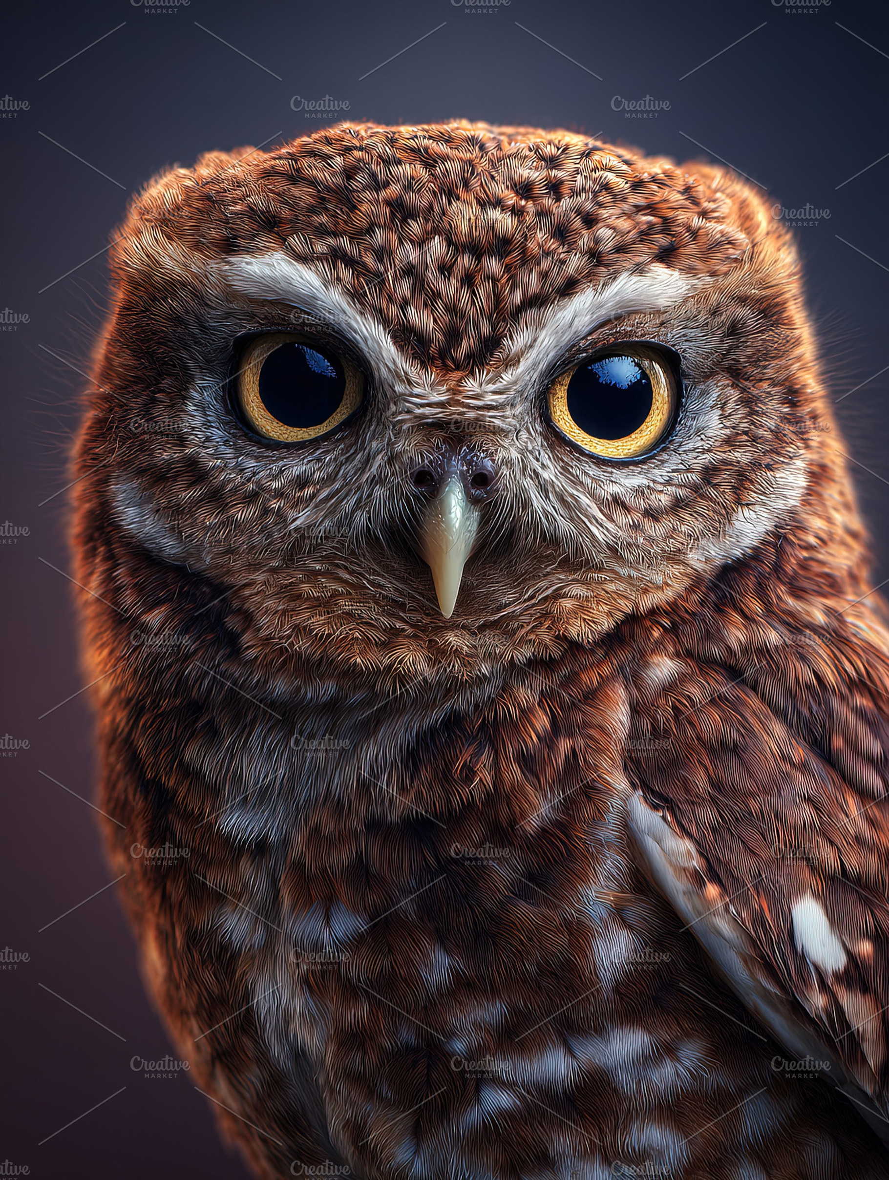 Detailed close up of a brown owl with striking yellow eyes again, an Animal Photo by Ales Munt
