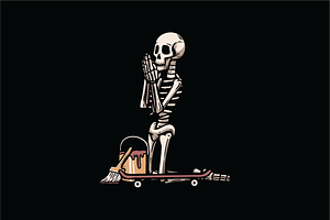 Skeleton Praying with Skateboard, an Object Illustration by nomlimo.com