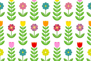 Tulips And Flowers. Seamless Pattern