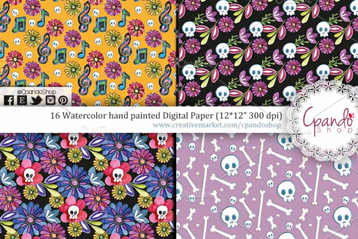 Day of the dead digital paper, a Pattern Graphic by CpandoShop (Photo 3 of 4)