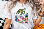 Summer Sea Turtle Waves Flowers PNG, an Illustration by Sublimation Artist (Thumbnail 5 of 9)