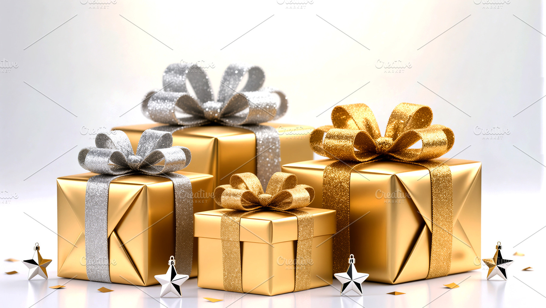 Golden Gift Boxes with Ribbons, a Holiday Photo by Rafoz